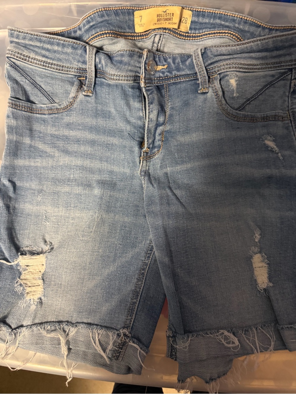 Hollister Light Blue Distressed Jean Shorts